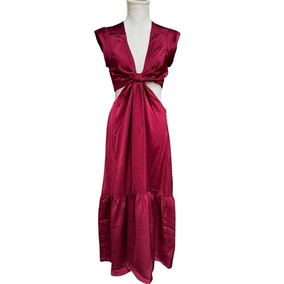 Jason Wu Womens‎ Red Satin Cutout Front Knot Maxi Dress Size M New! - Picture 13 of 13